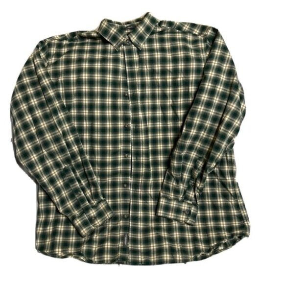 Eddie Bauer Flannel Shirt Mens XL Green Plaid Long Sleeve Relaxed Fit Outdoor - Picture 1 of 4